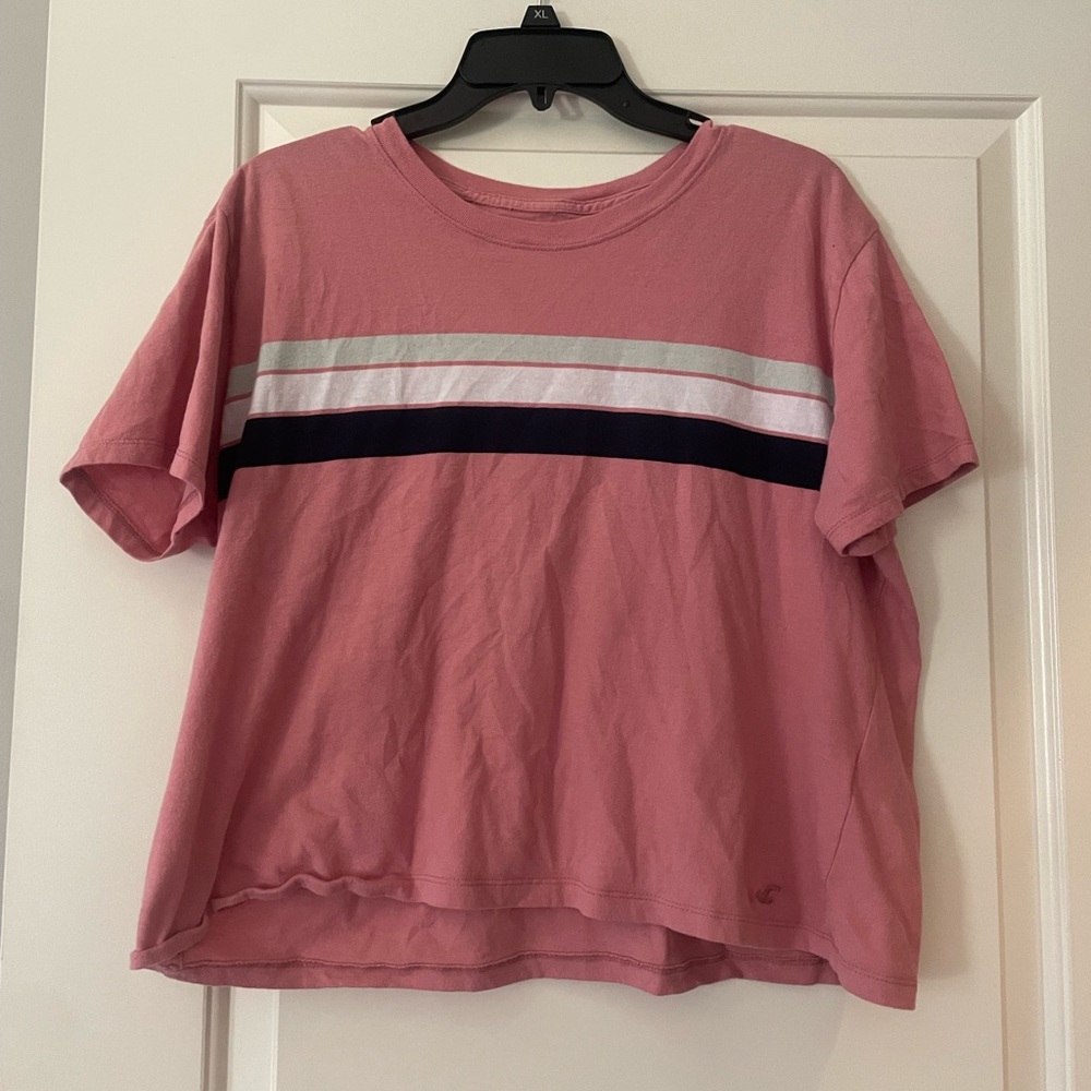 Cropped pink with stripes Hollister shirt